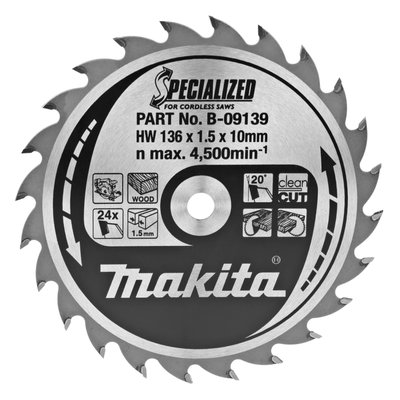 Пиляльний диск Makita для акумуляторних пилок SPECIALIZED 136х10 мм 24Т (B-09139) B-09139 фото