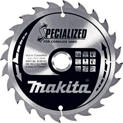 Пильный диск Makita для аккумуляторных пил SPECIALIZED 160х20 мм 24Т (B-09151) B-09151 фото