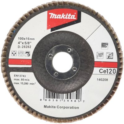 Лепестковый шлифовальный диск 100х16 Ce120, угловой Makita (D-28282) D-28282 фото