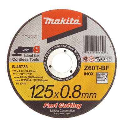 Тонкий отрезной диск для нержавеющей стали 125х0,8 Z60Т-BF, плоский Makita (B-45733) B-45733) фото