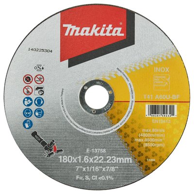 Тонкий отрезной диск для нержавеющей стали 180х1,6 60Т, плоский Makita (E-13758) E-13758 фото