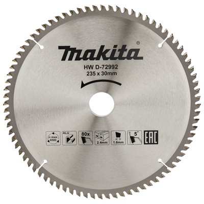 Пиляльний диск Makita TCT для алюмінію 235 мм 80 зубів (D-72992) D-72992 фото
