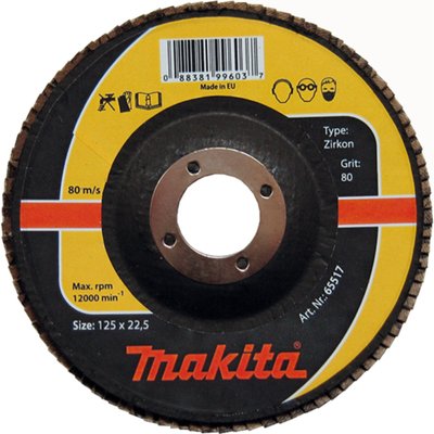 Пелюсточний диск для нержавіючої сталі цирконій Makita 125 мм K80 (P-65517) P-65517 фото