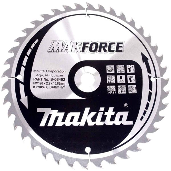 Диск пильный по древесине MAKForce 190x15,88 мм 40Т Makita (B-08492) B-08492 фото