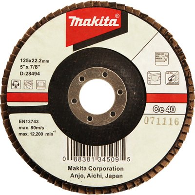 Пелюсточний диск для нержавіючої сталі з керамічним зерном Makita 115 мм K40 плоский (D-28450) D-28450 фото