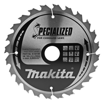 Пиляльний диск Makita для акумуляторних пилок SPECIALIZED 190х30 мм 24Т (B-09195) B-09195 фото