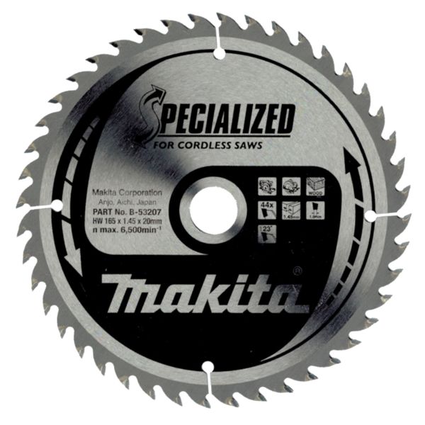 Диск пристальный по древесине для акум. пыль SPECIALIZED 165x20 мм 44T Makita (B-53207) B-53207 фото