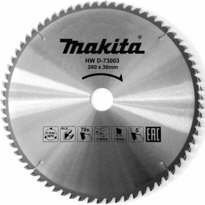 Пиляльний диск Makita TCT для алюмінію 260 мм 70 зубів (D-73003) D-73003 фото