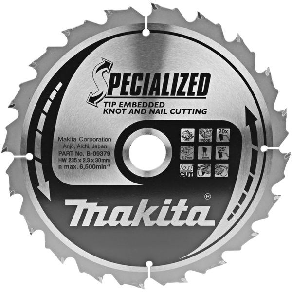 Диск пильний по деревині з цвяхами SPECIALIZED 235x30 мм 20T Makita (B-09379) B-09379 фото